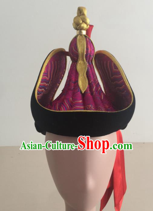 Chinese Traditional Ethnic Hat Mongolian Minority Nationality Folk Dance Purple Hat for Women