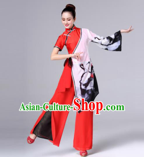 Traditional Chinese Classical Dance Red Dress Stage Performance Folk Dance Yangko Costume for Women