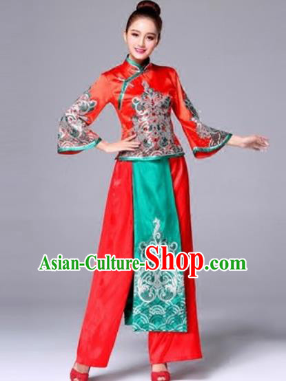 Traditional Chinese Classical Dance Red Clothing Yangko Dance Costume for Women