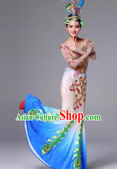 Chinese Traditional Dai Ethnic Costumes Minority Nationality Folk Dance Pavane Dress for Women
