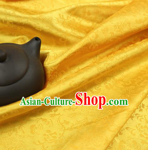 Asian Yellow Brocade Chinese Traditional Silk Fabric Material Classical Pattern Design Satin Drapery