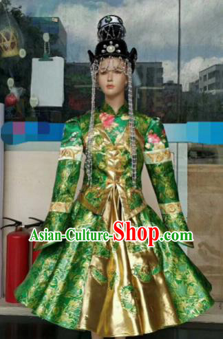 Chinese Traditional Mongol Nationality Green Costumes Mongolian Folk Dance Ethnic Dress for Kids