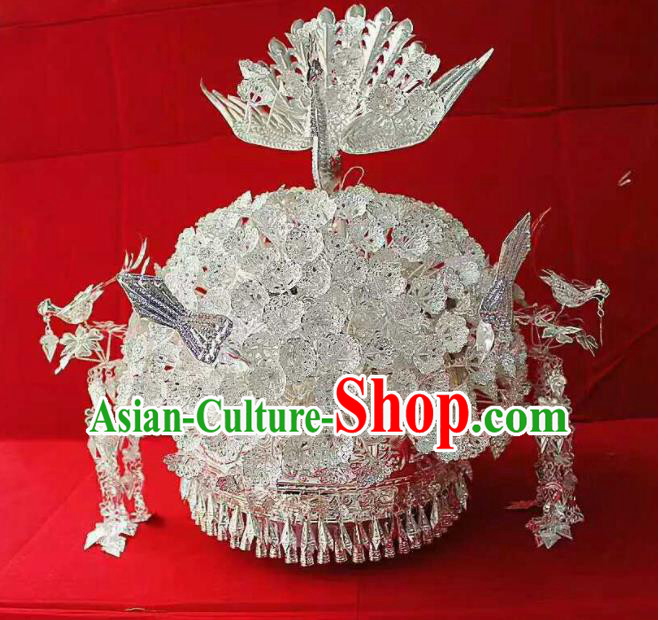 Chinese Traditional Miao Nationality Hair Accessories Ethnic Sliver Phoenix Coronet Headwear for Women