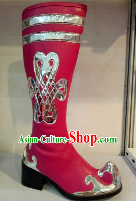 Chinese Traditional Mongol Nationality Shoes Mongolian Folk Dance Ethnic Rosy Boots for Women