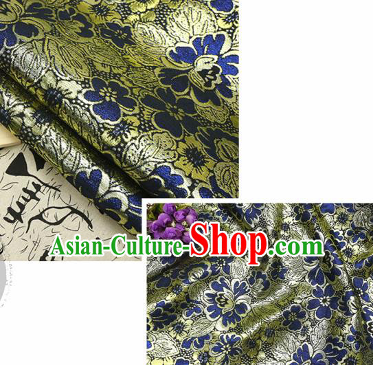 Chinese Traditional Navy Blue Brocade Classical Peony Flowers Pattern Design Silk Fabric Material Satin Drapery