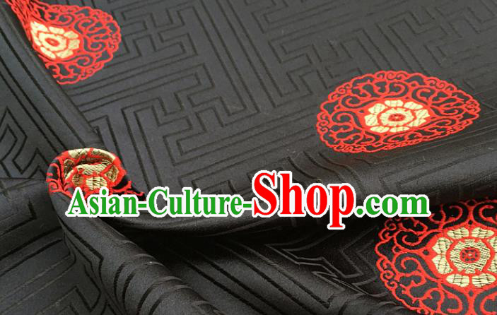Chinese Traditional Tang Suit Black Brocade Classical Pattern Design Silk Fabric Material Satin Drapery