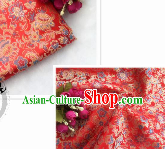 Chinese Traditional Red Brocade Classical Flowers Pattern Design Silk Fabric Material Satin Drapery