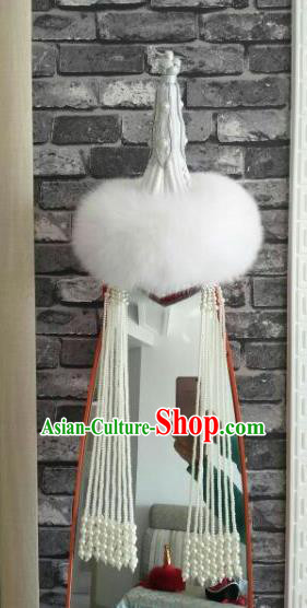 Chinese Traditional Mongol Nationality Dance Hair Accessories Mongolian Ethnic White Hat for Women