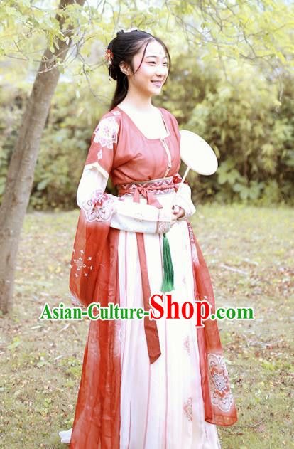 Chinese Tang Dynasty Nobility Lady Replica Costumes Traditional Ancient Peri Goddess Hanfu Dress for Women