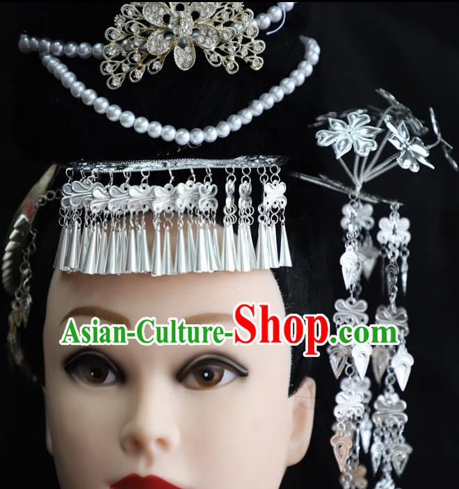 Chinese Traditional Miao Nationality Wedding Hair Accessories Ethnic Folk Dance Hairpins Headwear for Women