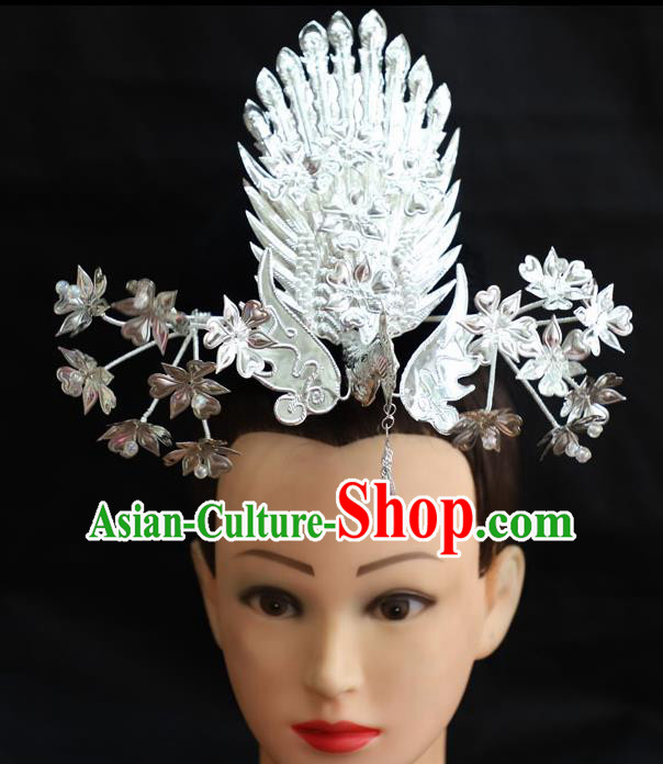 Chinese Traditional Miao Nationality Hair Accessories Sliver Phoenix Coronet Hmong Hairpins for Women