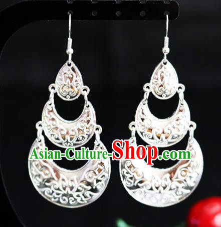 Chinese Traditional Miao Nationality Accessories Wedding Sliver Tassel Earrings for Women