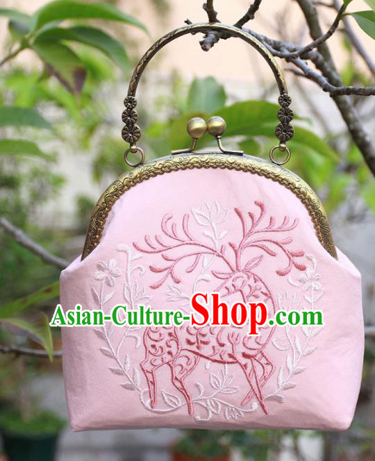Chinese Traditional Handmade Embroidered Pink Bags Retro Handbag for Women