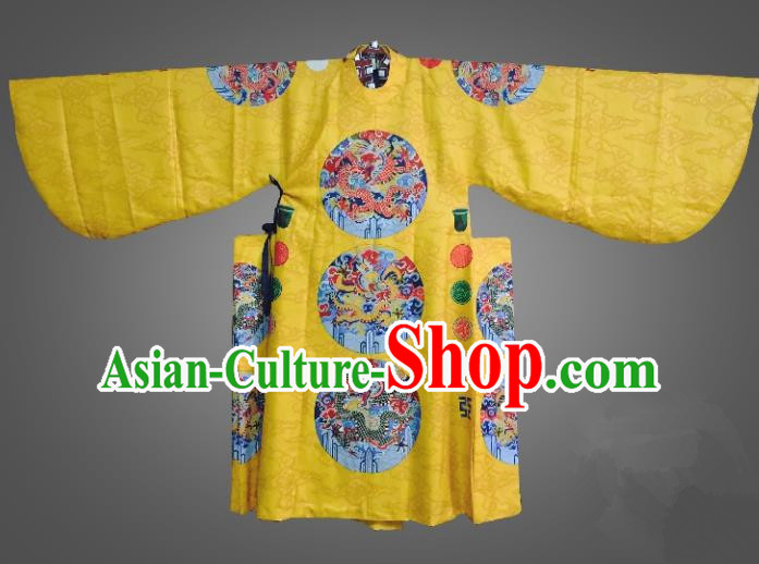 Chinese Traditional Ming Dynasty Emperor Clothing Ancient King Embroidered Yellow Costumes for Men