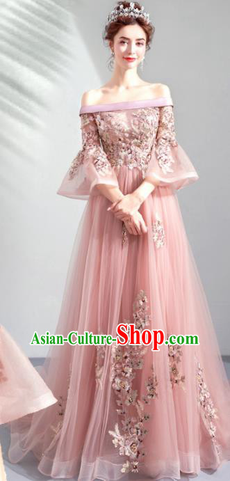 Top Grade Handmade Wedding Costumes Bride Pink Full Dress for Women