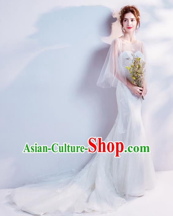 Top Grade Handmade Wedding Costumes Wedding Gown Bride White Lace Mermaid Dress for Women