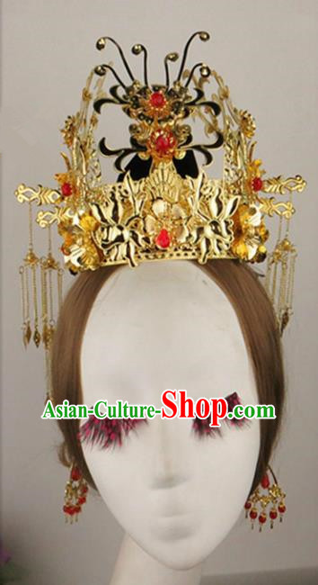 Chinese Traditional Bride Hair Accessories Ancient Golden Wedding Phoenix Coronet Hairpins for Women