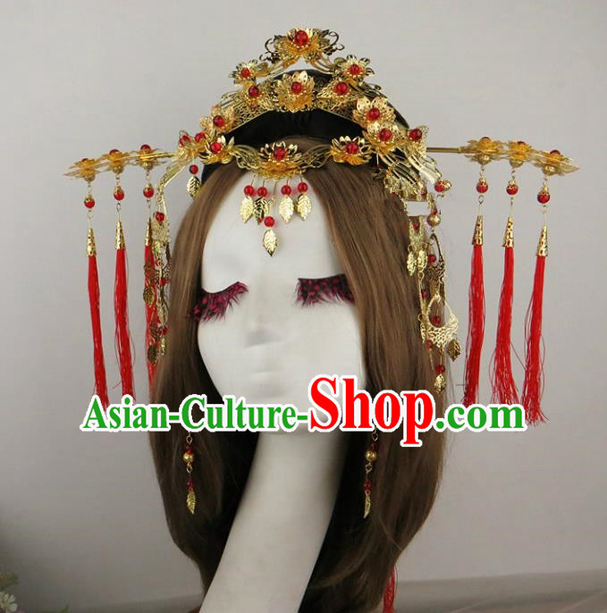 Chinese Traditional Xiuhe Suit Hair Accessories Ancient Wedding Golden Hair Coronet Hairpins for Women