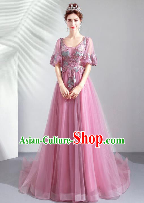 Top Grade Handmade Catwalks Costumes Compere Lilac Veil Full Dress for Women