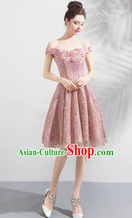 Top Grade Handmade Catwalks Costumes Compere Pink Lace Full Dress for Women