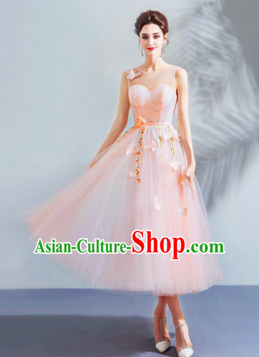 Top Grade Handmade Compere Costume Catwalks Pink Veil Short Formal Dress for Women