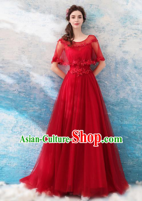 Top Grade Handmade Compere Red Veil Costume Catwalks Formal Dress for Women