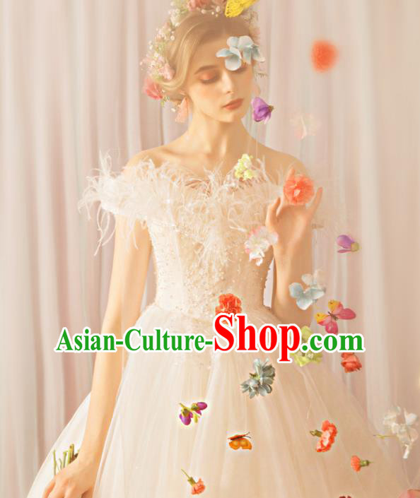 Top Grade Princess Wedding Dress Handmade Fancy White Feather Wedding Gown for Women