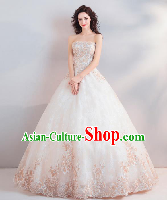 Handmade Top Grade Princess Strapless Wedding Dress Fancy Embroidered Wedding Gown for Women