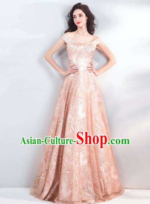 Top Grade Compere Pink Formal Dress Handmade Catwalks Bride Costume for Women