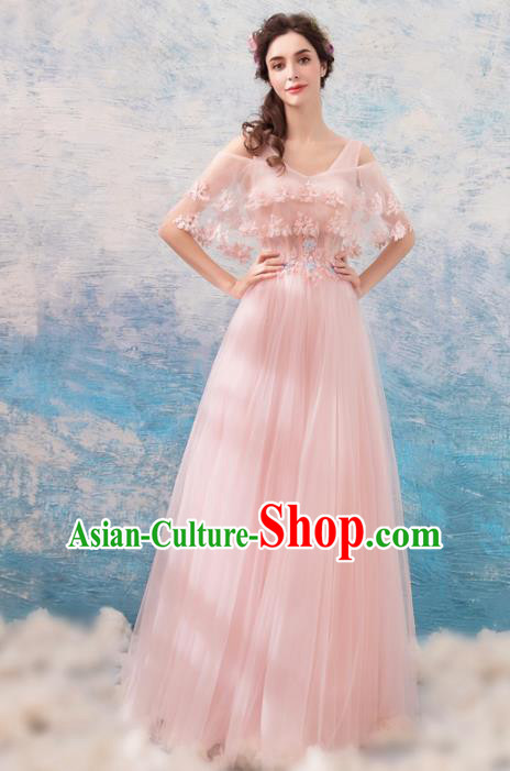 Top Grade Compere Pink Veil Formal Dress Handmade Catwalks Bride Costume for Women