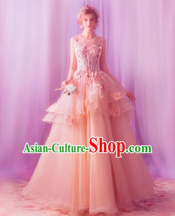 Top Grade Princess Pink Wedding Dress Handmade Fancy Wedding Gown for Women