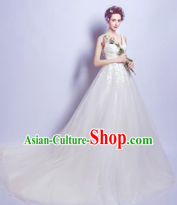 Top Grade Princess Embroidered Wedding Dress Handmade Fancy Wedding Gown for Women
