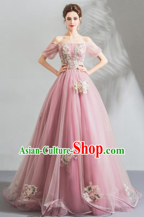 Top Grade Compere Costume Handmade Catwalks Bride Pink Formal Dress for Women