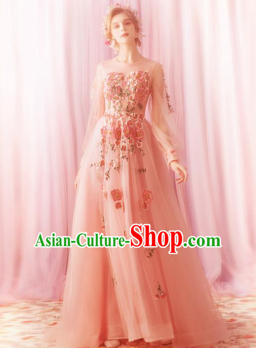 Top Grade Handmade Compere Costume Catwalks Pink Veil Formal Dress for Women