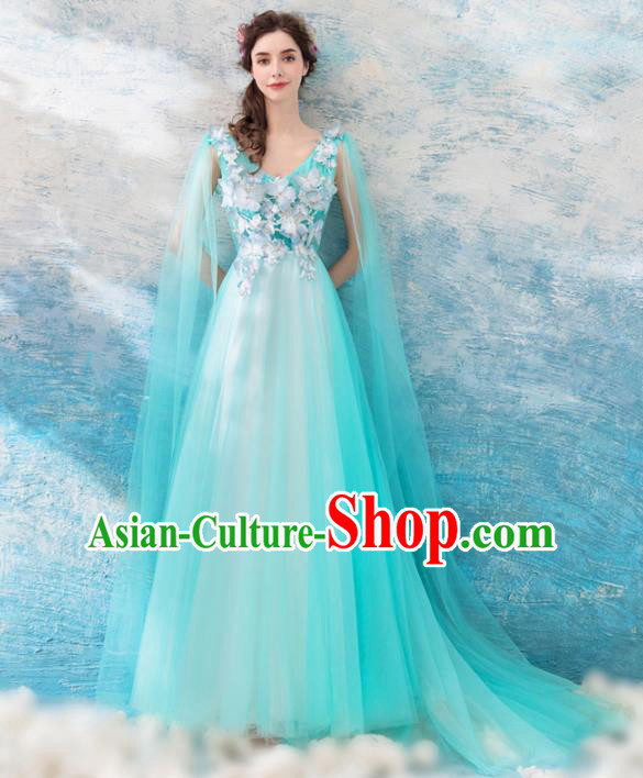 Top Grade Compere Green Veil Formal Dress Handmade Catwalks Angel Full Dress for Women
