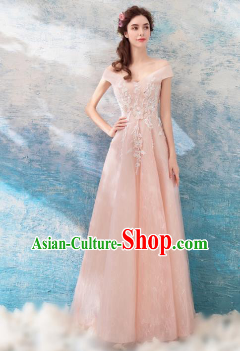 Top Grade Champagne Evening Dress Compere Costume Handmade Catwalks Angel Full Dress for Women