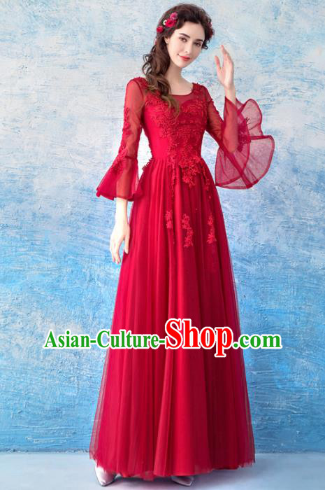 Top Grade Flare Sleeve Evening Dress Compere Costume Handmade Catwalks Angel Full Dress for Women