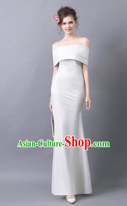 Handmade White Evening Dress Compere Costume Catwalks Angel Full Dress for Women