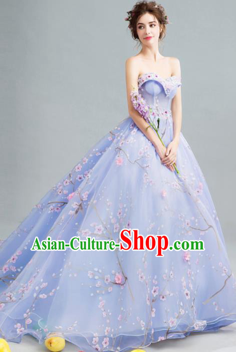 Handmade Bride Lilac Wedding Dress Princess Costume Flowers Fairy Fancy Wedding Gown for Women