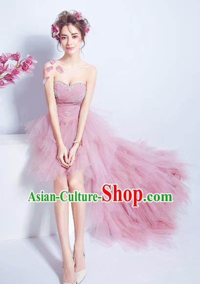 Top Grade Pink Veil Bubble Formal Dress Compere Costume Catwalks Evening Dress for Women