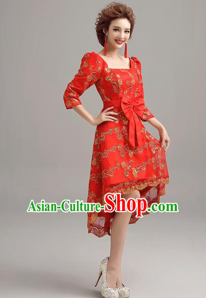 Top Grade Compere Red Lace Short Formal Dress Catwalks Evening Dress for Women