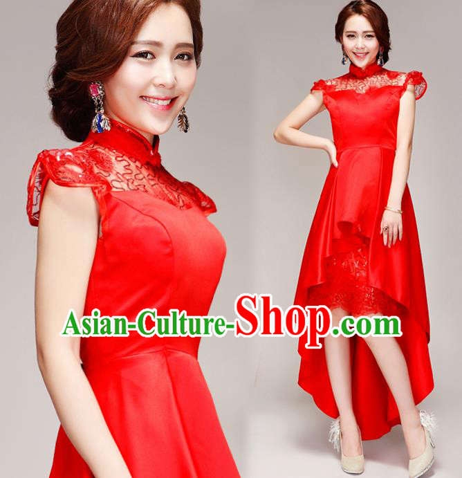 Chinese Traditional Full Dress Red Cheongsam for Women
