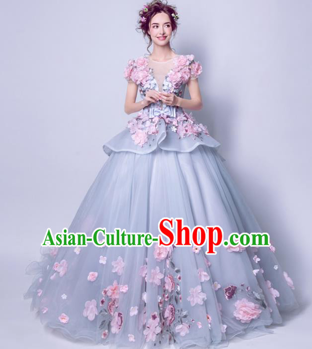 Handmade Bride Costume Princess Pink Peony Wedding Dress Fancy Wedding Gown for Women