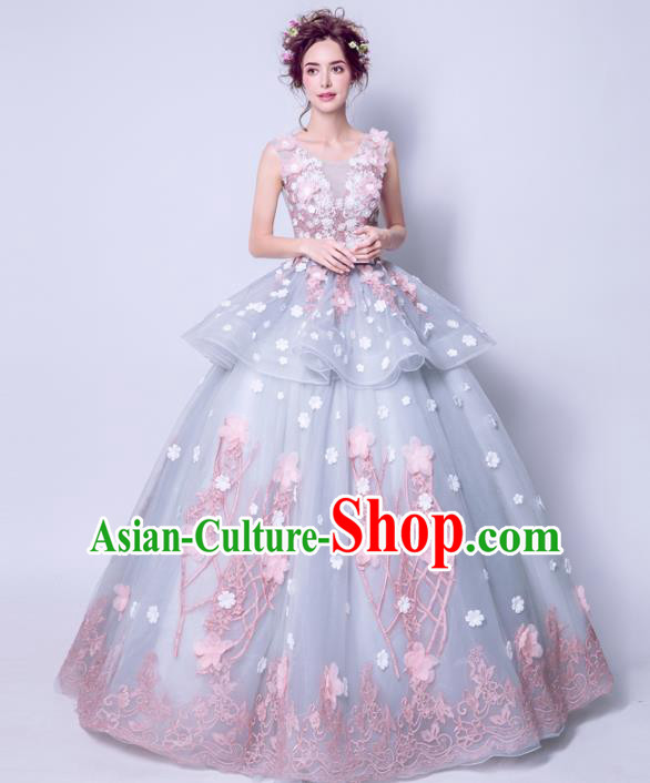 Handmade Bride Wedding Dress Princess Costume Blue Fancy Wedding Gown for Women