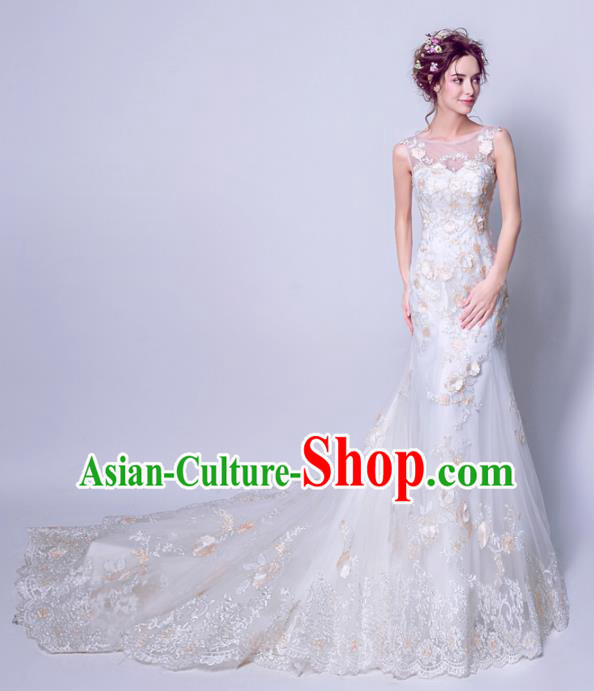 Handmade Bride Lace Trailing Wedding Dress Princess Costume Fancy Wedding Gown for Women