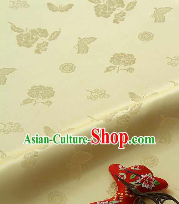 Asian Korean Traditional Yellow Brocade Fabric Classical Butterfly Peony Pattern Silk Fabric Hanbok Silk Material