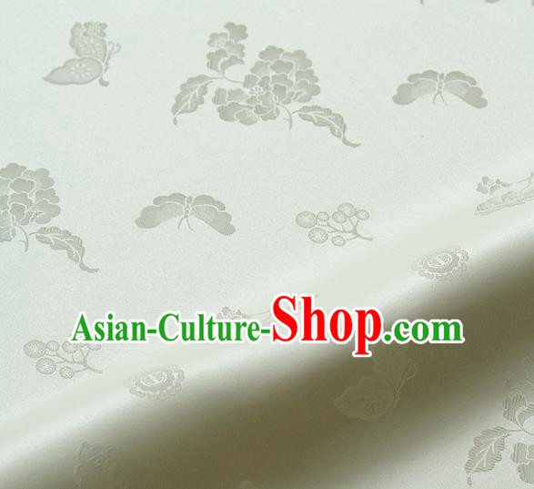 Asian Korean Traditional White Brocade Fabric Classical Butterfly Peony Pattern Silk Fabric Hanbok Silk Material