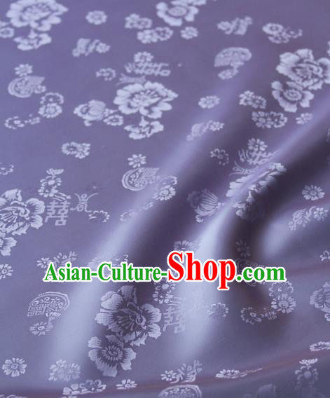 Asian Traditional Classical Peony Pattern Palace Drapery Korean Hanbok Purple Brocade Satin Fabric