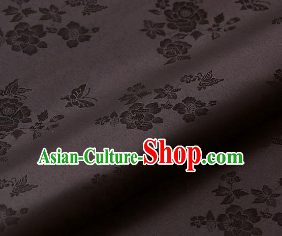 Asian Traditional Classical Peony Pattern Palace Drapery Korean Hanbok Brown Brocade Satin Fabric