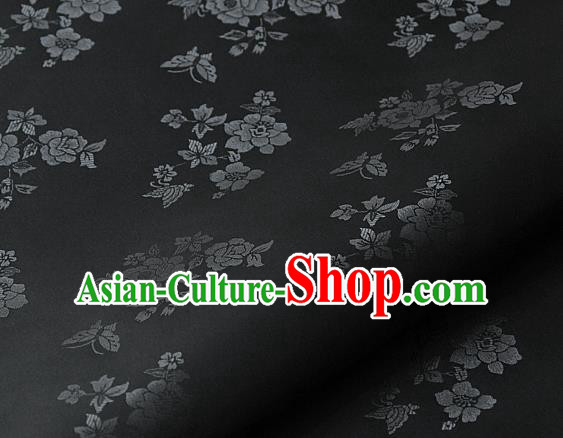 Asian Traditional Classical Peony Pattern Palace Drapery Korean Hanbok Black Brocade Satin Fabric